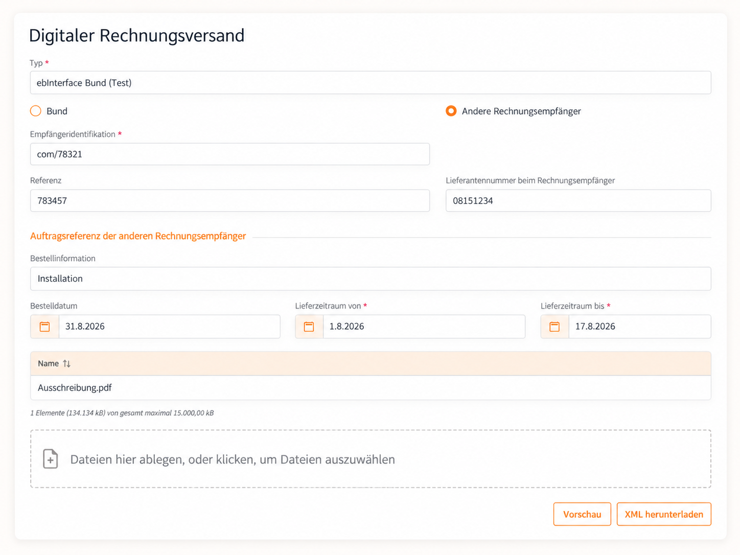 cx.prime Screenshot: Digitaler Rechnungsversand