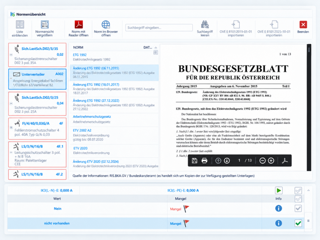 comBUILDING Screenshot: Normenübersicht